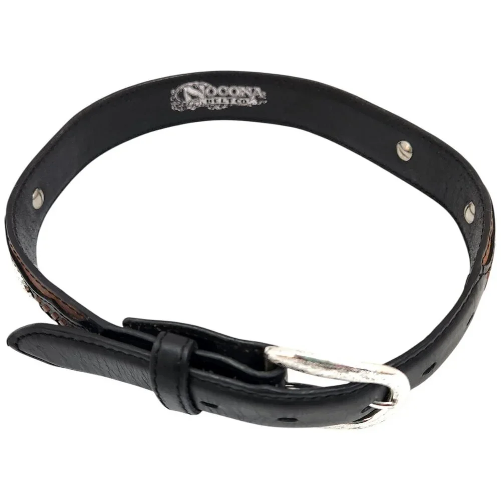 Nocona Kid's Leather Concho Belt Silver Buckle Braided Inlays 27